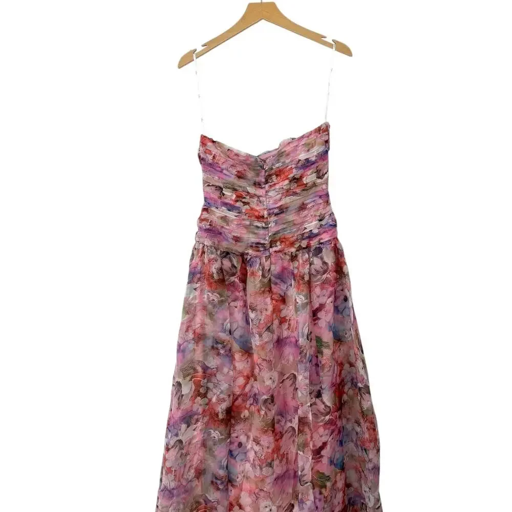 Lulus Kasandra Pink Multi Floral Organza Drop Waist Maxi Dress size M NWT - Picture 6 of 6
